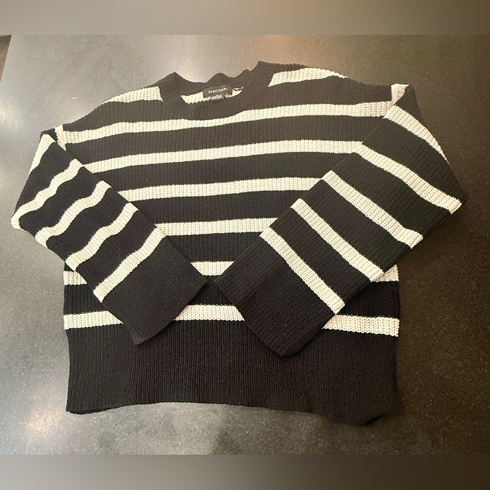 Sanctuary Striped Sweater Size M Black White Chunky Knit Relaxed‎ Cozy Nautical
